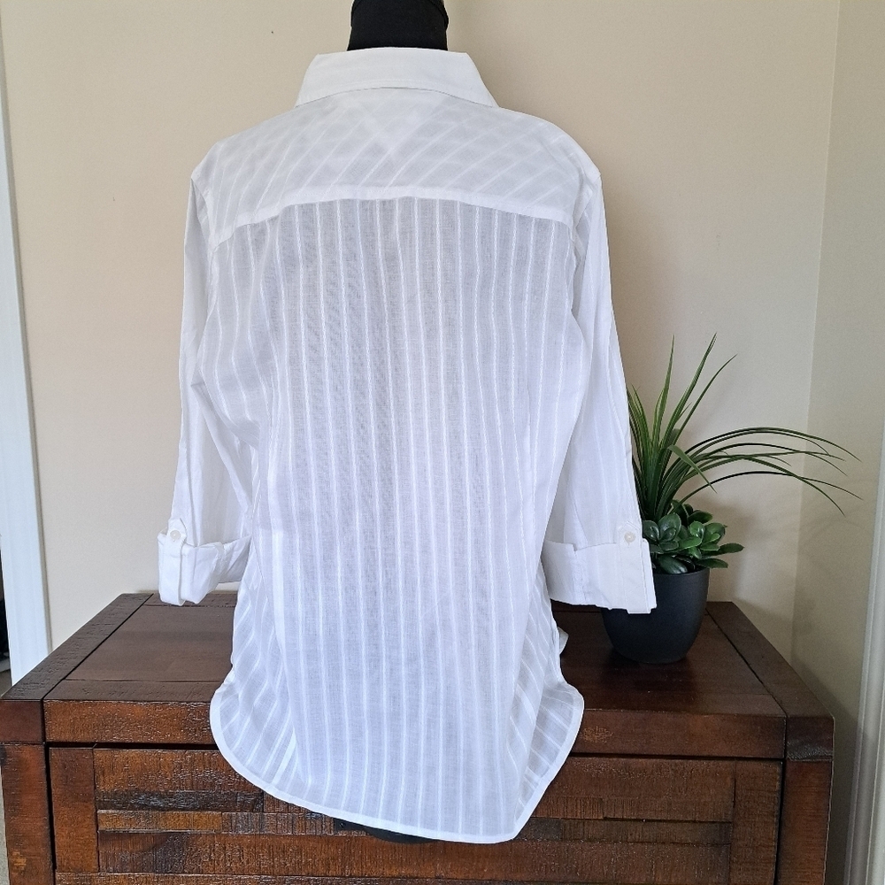 Tommy Hilfiger White Cotton Blouse Ladies XXL Roll Tab Long Sleeve Poplin Shirt - Picture 4 of 10